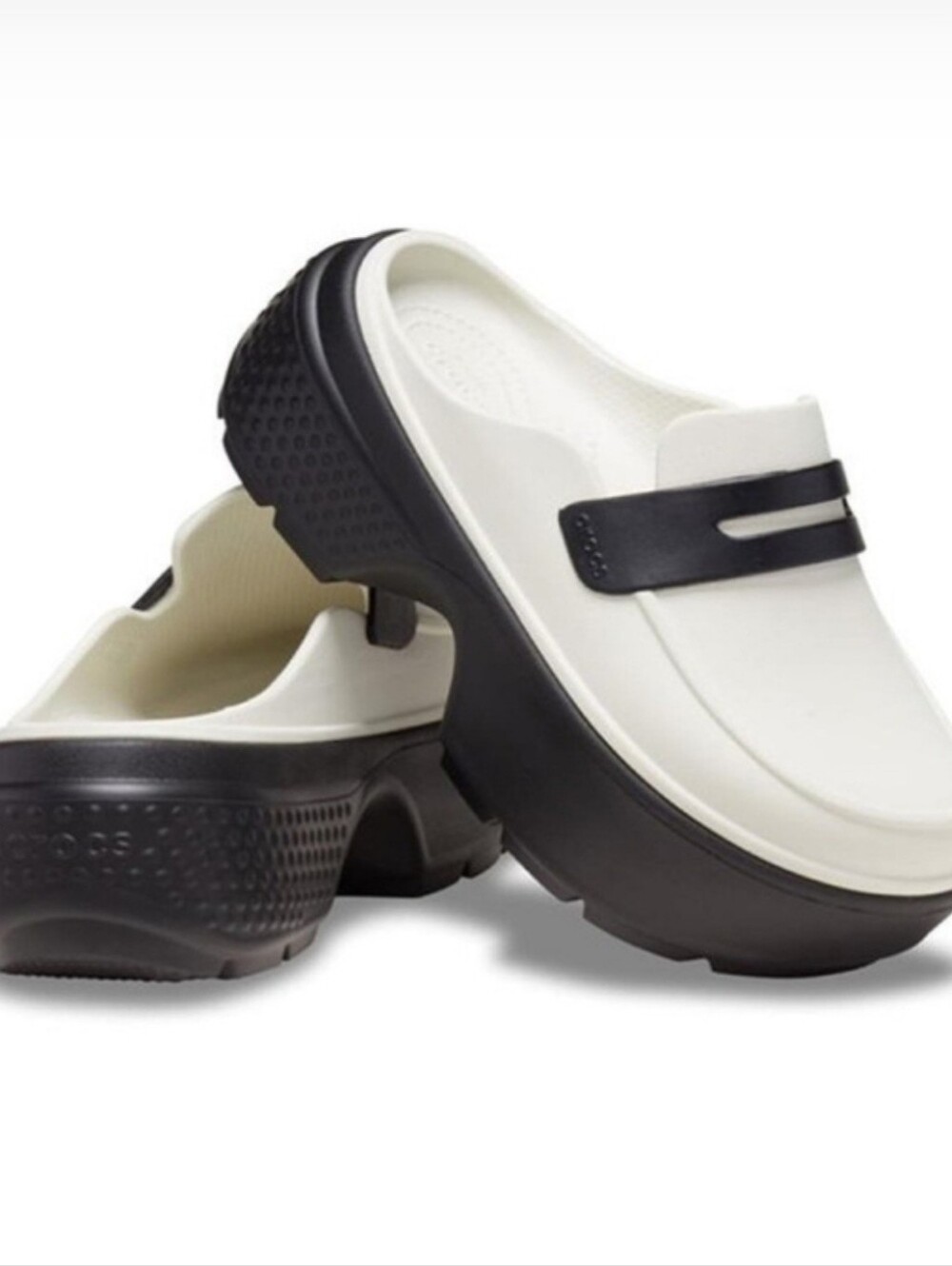 CROCS Two-Tone Black and White Platform Mule Size 9 "FITS LIKE A 10 to 10.5"